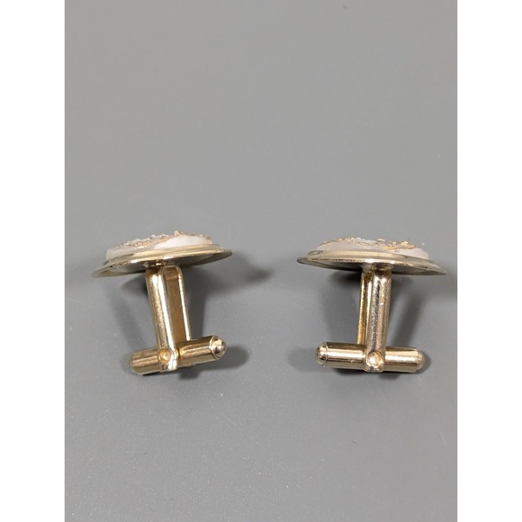 Vintage White Glass Ornate Gold Tone Square Cufflinks - Picture 3 of 9